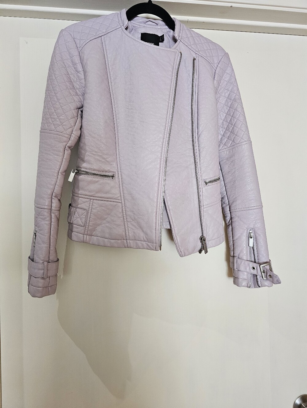 ASOS faux Leather Padded Motorcycle Jacket Lavender Asymmetrical Closure S /XS